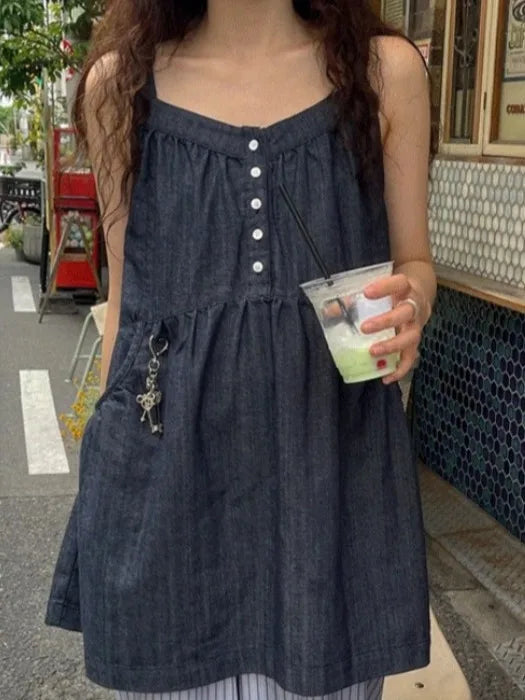 Korean Sle ort Denim Overalls Women's Faionable Summer Dr Vest Dr No Brand Commute Sle 00% Other Material