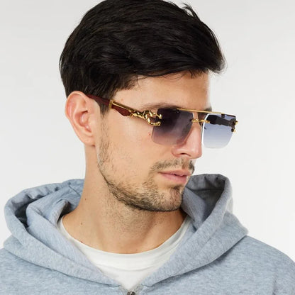 Wood Grain Sunglasses Women Trendy 2024 Rimless Sunglasses Men Vintage Designer Fashion Glasses Lentes De Sol Mujer Zonnebril