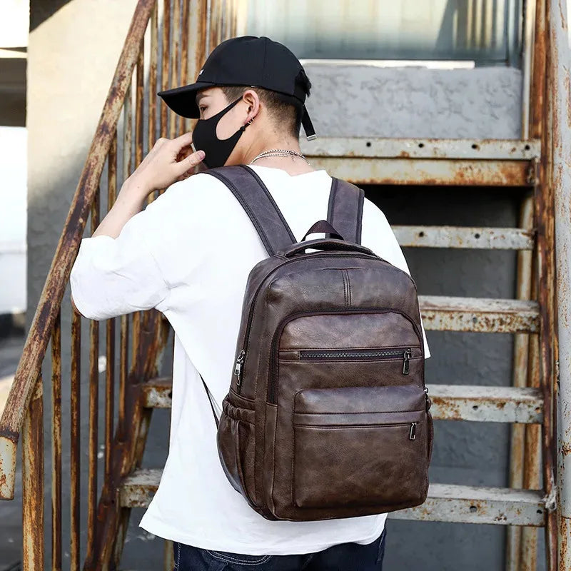 High QualityUSBCharging Backpack MenPULeather Large Capacity Computer Backpack School Backpack for Teenage Boys