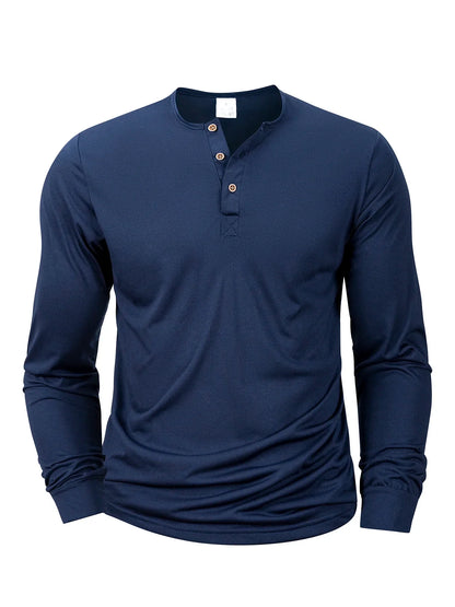 New Men's Henley T-shirts Long Sleeve Basic Casual Band Collar T Shirts Comfortable Soft Pullover Tops Male Tee