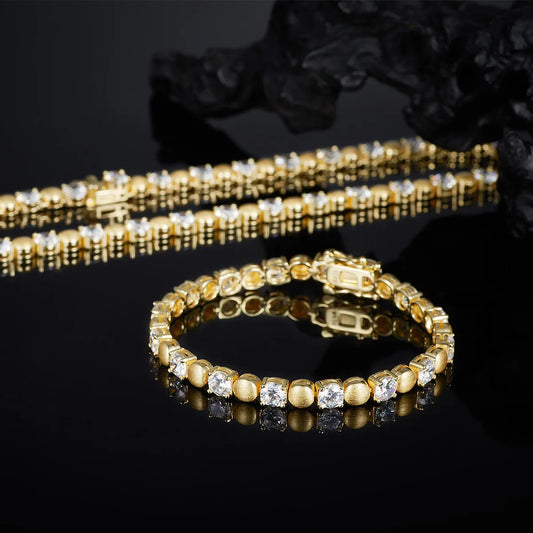 Parure Collier et Bracelet Femme Moissanite Ronde 5mm, Plaqué Argent S925 et Or 18K, Bijoux Fins pour Mariage, Fête, Cadeau