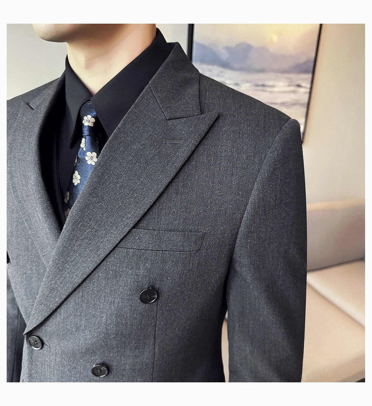 M-7XL Blazer Vest Pants High -end Brand Gray Black Men's Casual Business Double -breasted Suit Groom's Wedding Slim Men's Suit