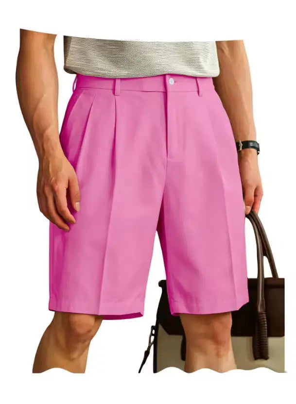 Men's Shorts Casual Pleated Dress Elastic Waist Multi Pockets Classic-Fit Golf Shorts for Men Cotton Summer Formal Shorts Sports