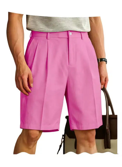 Men's Shorts Casual Pleated Dress Elastic Waist Multi Pockets Classic-Fit Golf Shorts for Men Cotton Summer Formal Shorts Sports
