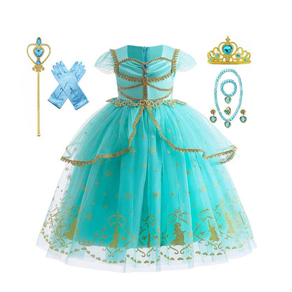 Jasmine Princess Dress for Girls Cosplay Aladdin Magic Lamp Costume Kids Halloween Birthday Carnival Party Vestidos