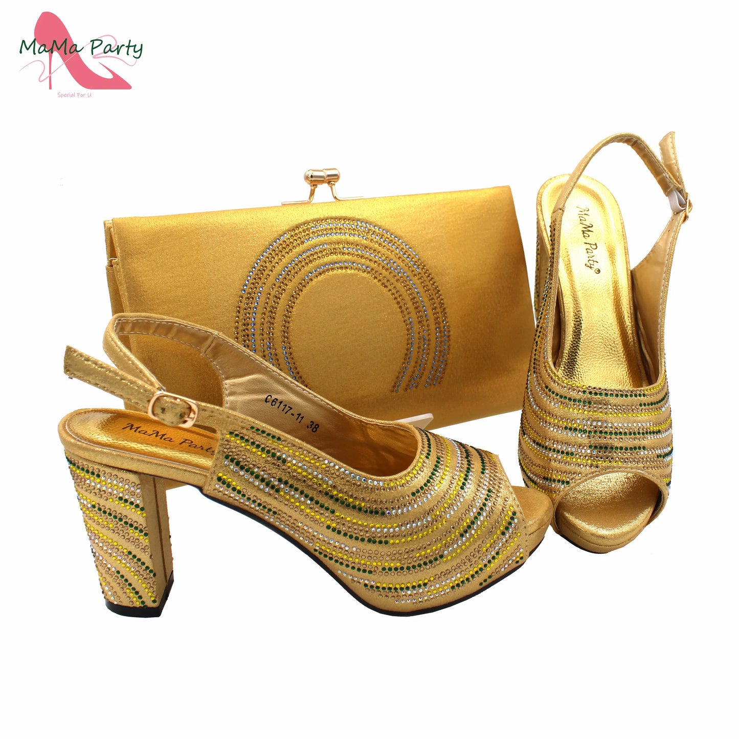 Orange Color Mature Pumps African Design Women Matching Shoes and Bag Set with Platform High Quality Sandals for Wedding
