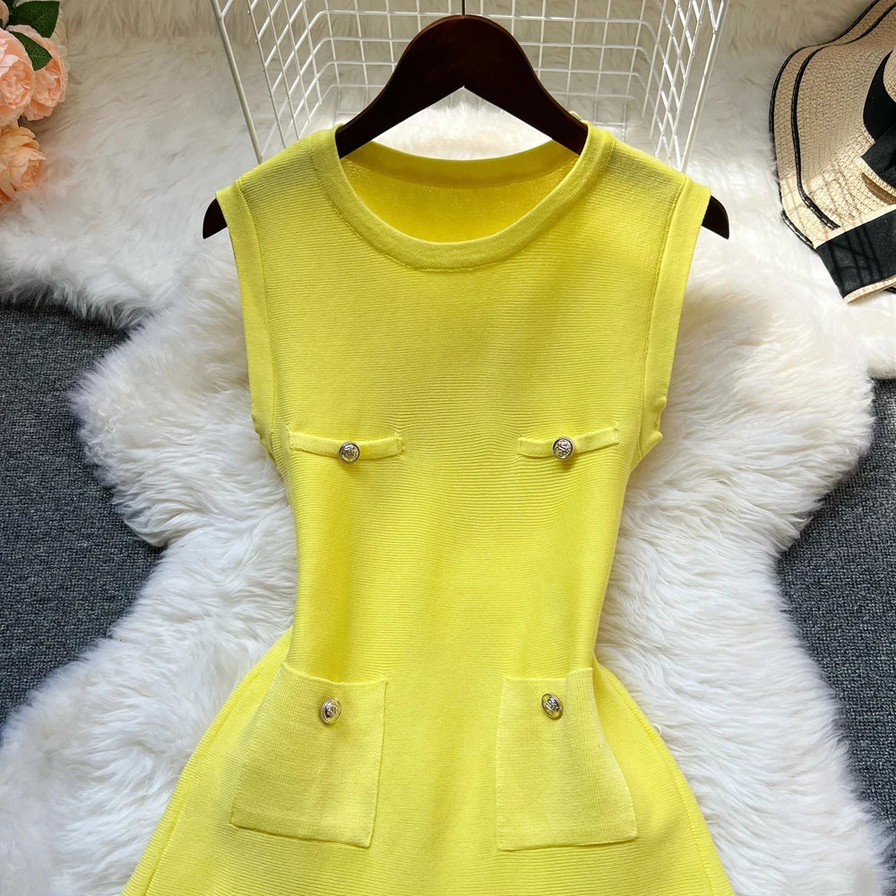 Chic Fashion 2026 Summer Pleated Short Dress Women O-neck Slim Waist A-line Party Dress Streetwear Lady Outfits Vestido