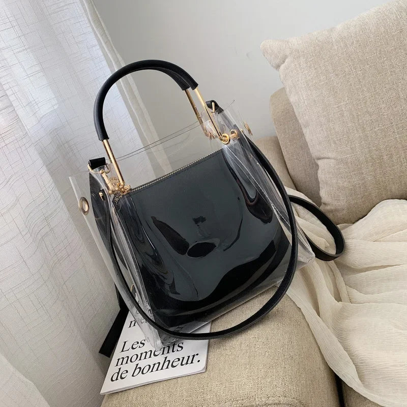 Fashion Transparent Women Shoulder Bag Jelly Candy Summer Beach Handbag for Female Messenger Bags Bolsa Totes Bucket Bag
