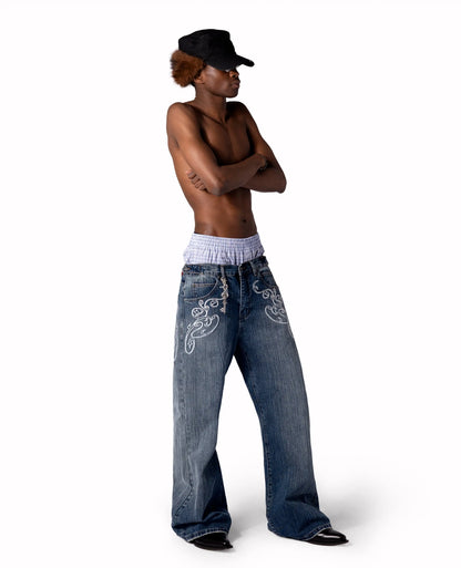 Y2k Blue Opening Bootcut Jeans Vintage Washed Embroidery Men Women Pants Harajuku High Street Streetwear Unisex Casual Jeans