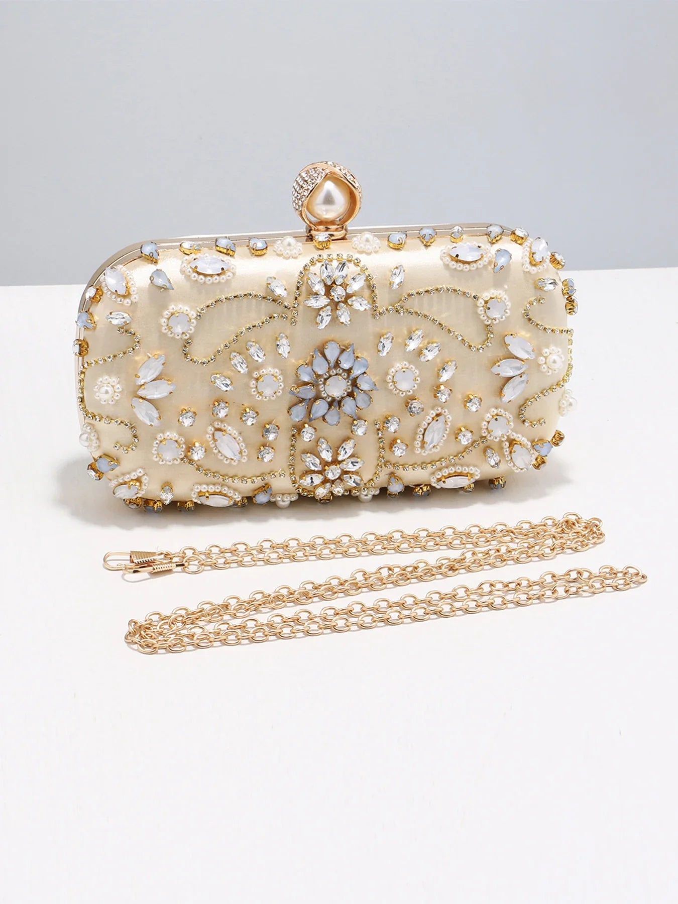 Diamonds Women Party Day Clutch Pearl Beading Wedding Evening Bags With Shoulder Chain Handbags Holder