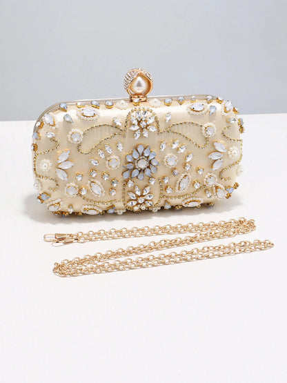 Diamonds Women Party Day Clutch Pearl Beading Wedding Evening Bags With Shoulder Chain Handbags Holder