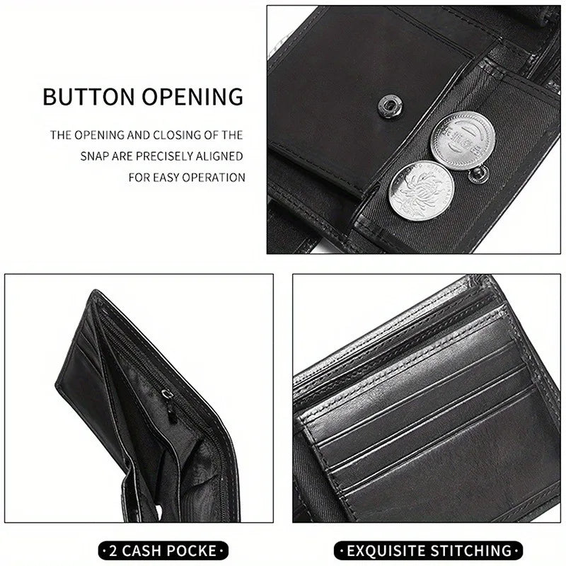 Portefeuille Homme en Cuir Véritable, Brossage Antivol Rfid, Anti-Magnétique, Porte-Monnaie Court, Grande Capacité, Portefeuille à Boucle Multi-Fentes