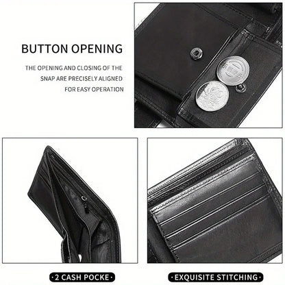 Portefeuille Homme en Cuir Véritable, Brossage Antivol Rfid, Anti-Magnétique, Porte-Monnaie Court, Grande Capacité, Portefeuille à Boucle Multi-Fentes