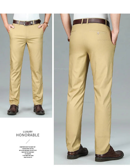 Bamboo Fiber Summer Casual Pants Men's Ultra-thin Iron-free Anti-wrinkle Loose Business Straight Elastic Trousers Brand Clothing