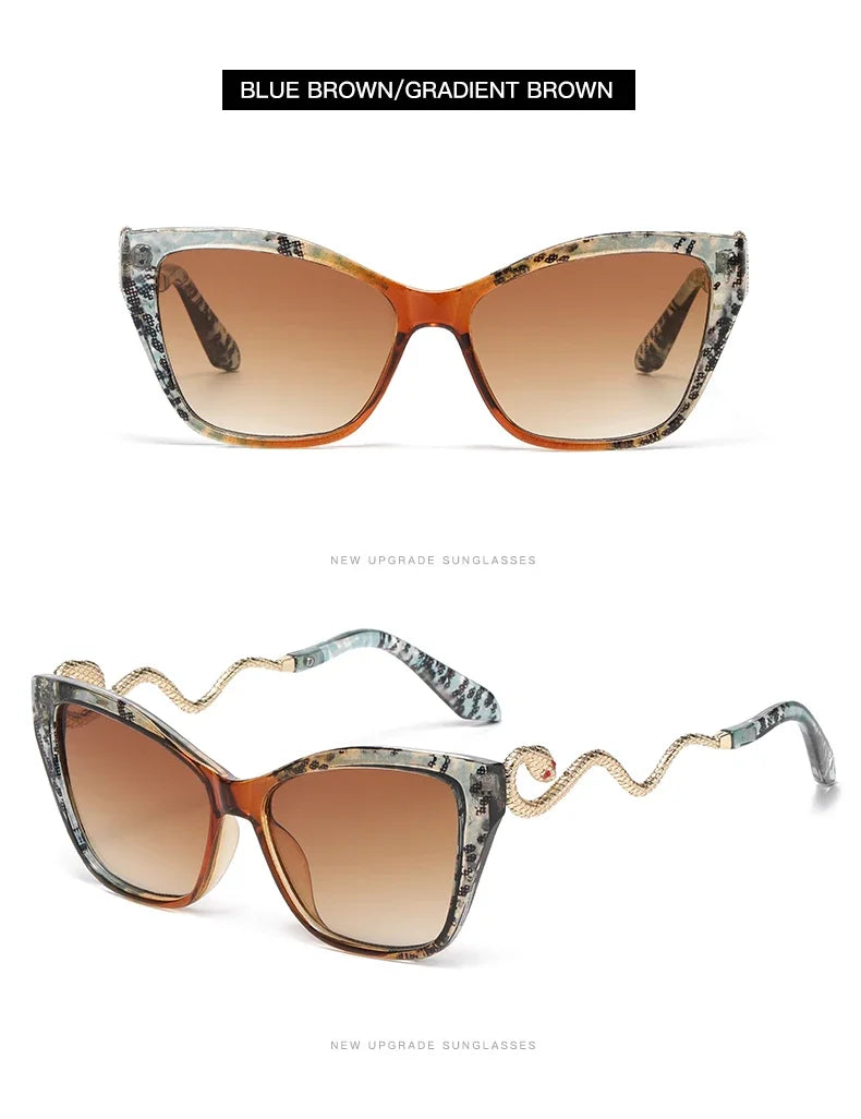 Fashion Large Frame Cat Eye Sunglasses Women Gradient Glasses Punk Color Block Design Sexy Ladies Metal Snake Eyeglasses