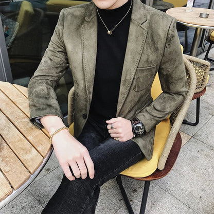 Blazer Hombre Men's Casual Slim Fit Deerskin Velvet Suit Jacket High-quality Korean Luxury Formal Solid Color Suit 6 Colors