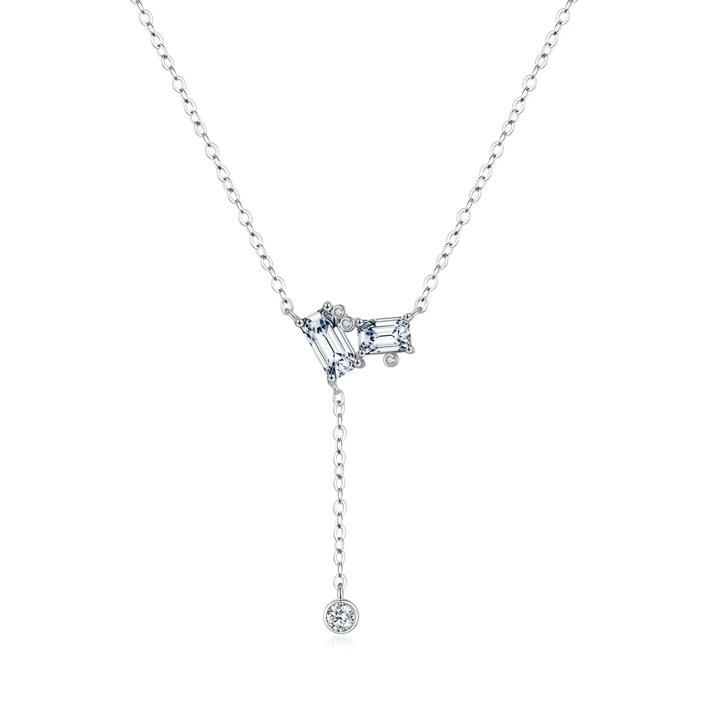 925 Sterling Silver Exquisite Rectangle Clear CZ Link Chain Lariat Y Shape Pendant Necklaces For Women Fine Jewelry