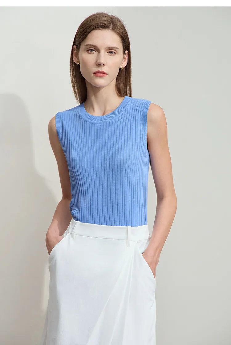 Women's Tank Top 2026 Summer New Straight Fit Sleeveless Solid Color Vest Versatile Basic Knitted Cami For Women 12622084