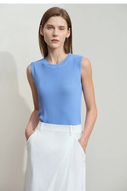 Women's Tank Top 2026 Summer New Straight Fit Sleeveless Solid Color Vest Versatile Basic Knitted Cami For Women 12622084