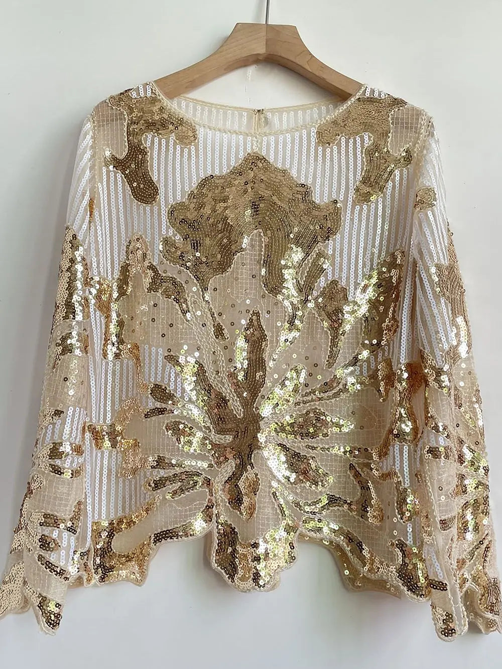 2025 Spring New Sequined Premium Outer Wear Ins Fashion Luxury Beads Long Sleeve Irregular Loose Chic T-shirt Top