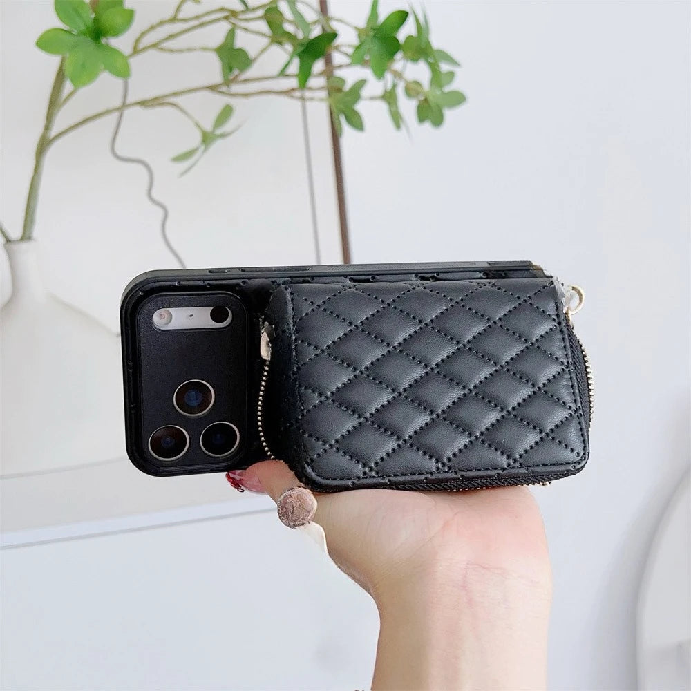 Wallet Zipper Card Bag PU Leather Craossbody Phone Case For iPhone 17 Air 16 15 14 Plus 13 12 11 Pro Max 7 8 SE 2020 2022 Cover
