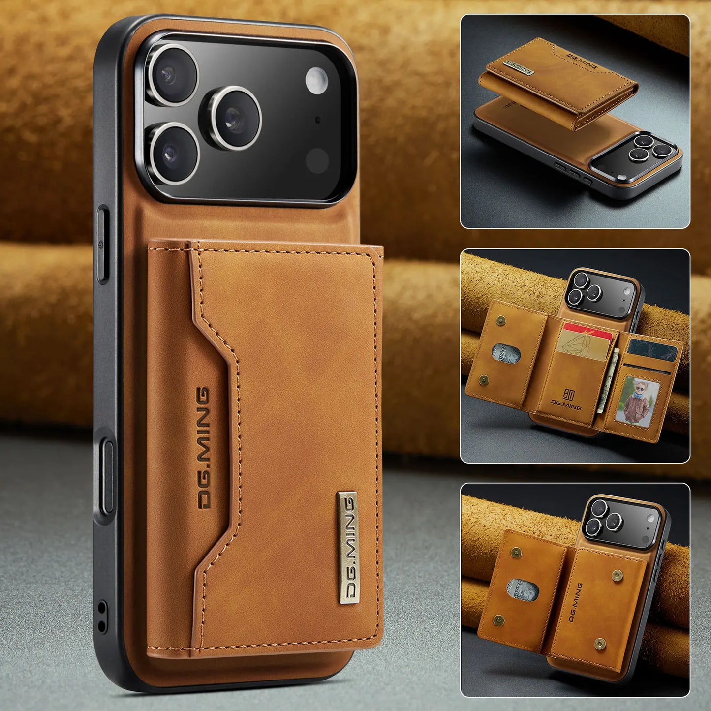 Luxury Leather Phone Case for IPhone 17 Pro Max Air16E 16 14 15 Plus 13 12 11 Pro Max Magnetic Detachable Card Stand Wallet