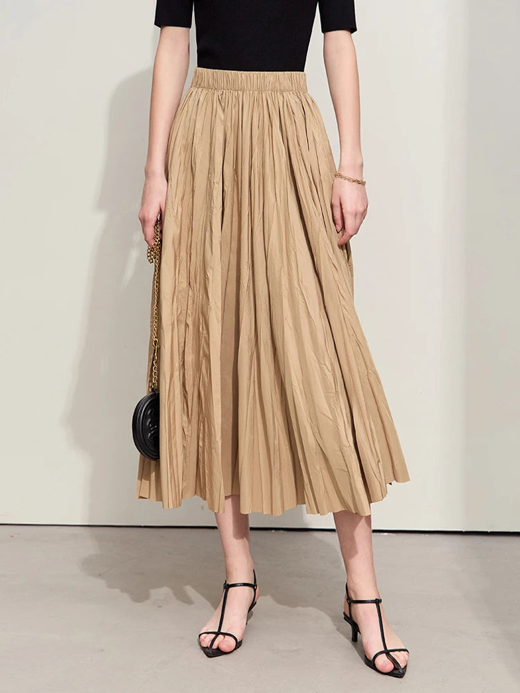 Minimalism Pleated A-Line Skirts Women 2024 Summer New Baiscs Rubber Band Waist Irregular Loose Large Hem Skirt 12442081