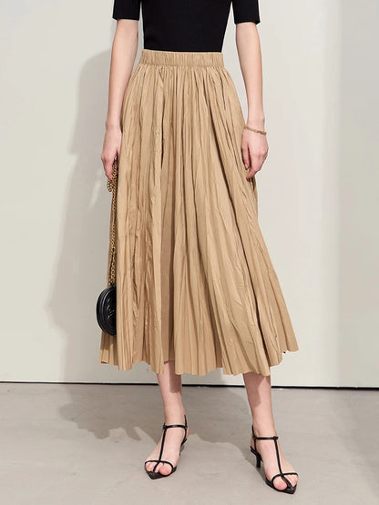 Minimalism Pleated A-Line Skirts Women 2024 Summer New Baiscs Rubber Band Waist Irregular Loose Large Hem Skirt 12442081
