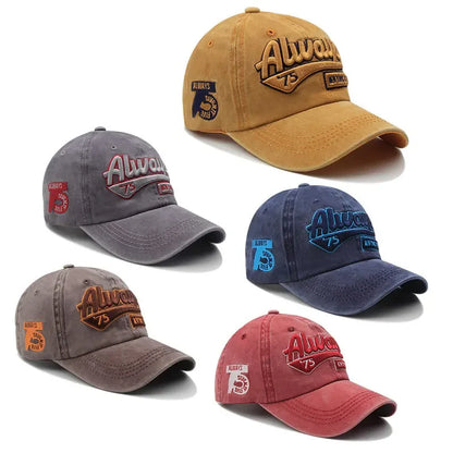 2025 Spring/Summer Unisex Cotton Baseball Cap Vintage Washed with Alphabet  ALWAYS Embroidery - Hip-Hop Inspired Snapback Design