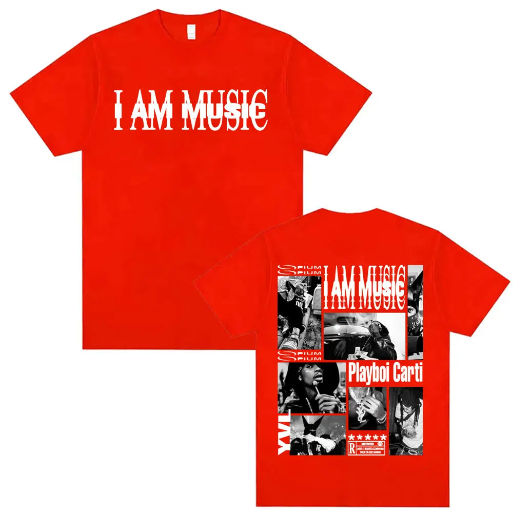 Rapper Playboi Carti I AM MUSIC Album Logo T Shirt Mens Clothing Hip Hop 90s Vintage Tshirt Male Casual Cotton Oversized T-shirt