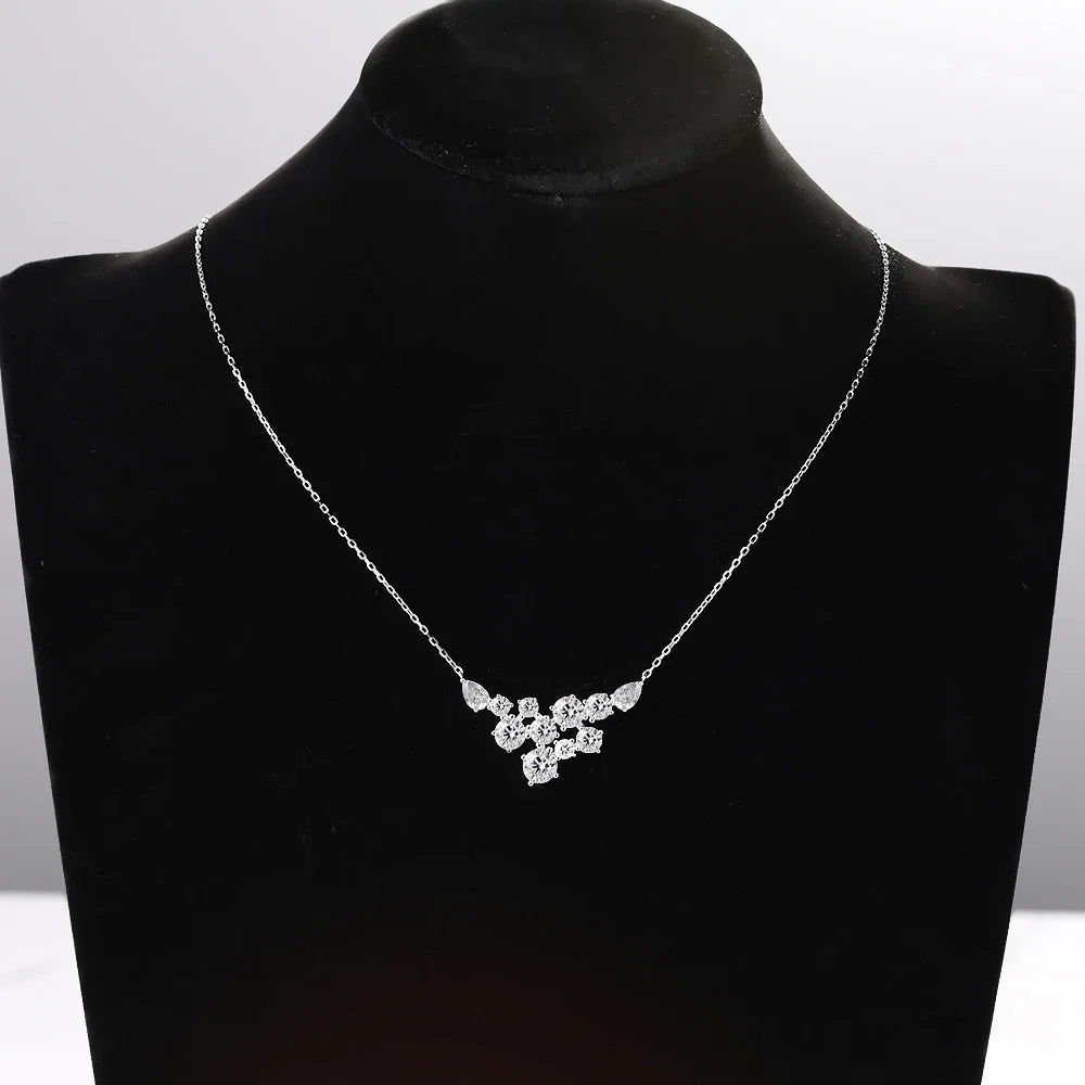 4.8cttw Full Moissanite Pendant Necklace for Women S925 Silver Round & Pear Cut Lab Diamond Necklace Party Wedding Jewelry Gift