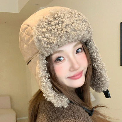 Russian Hat Thick Warm Lamb Fleece Winter Hat for Men Women Windproof Snow Ski Trapper Earflap Cap Male Female Bomber Hat