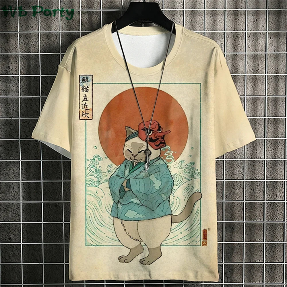 Ukiyo-E Graphic T shirts Summer Man Clothes O-Neck Man Short Sleeve T-shirt Casual Loose T-shirt Japanese Style Men's Shirts Top