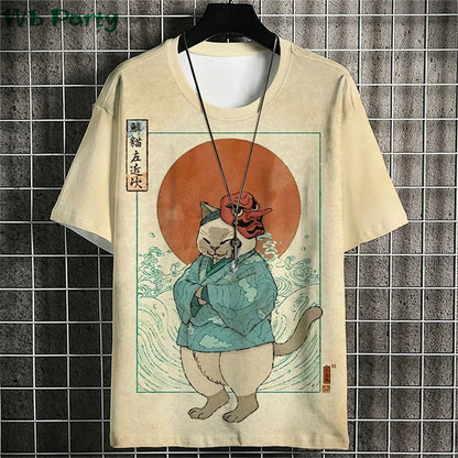 Ukiyo-E Graphic T shirts Summer Man Clothes O-Neck Man Short Sleeve T-shirt Casual Loose T-shirt Japanese Style Men's Shirts Top