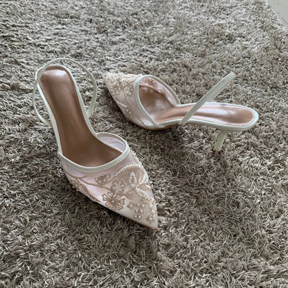 Thin High Heels Sandals Women 2025 Summer Sexy Slingback Pointed Toe Pumps Dress Shoes Woman Sandalias De Mujer