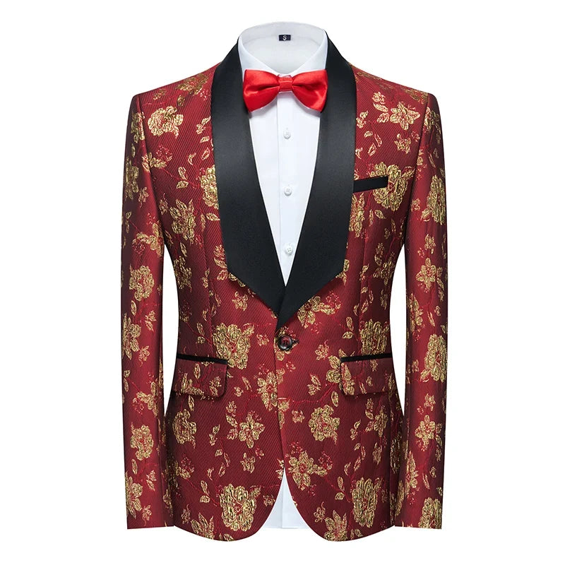 2026 New Men's Pink Embroidered Suit Jacket, Wedding Party Dress Coat, Fashionable Slim Male Blazers, Asian Size M-5XL 6XL