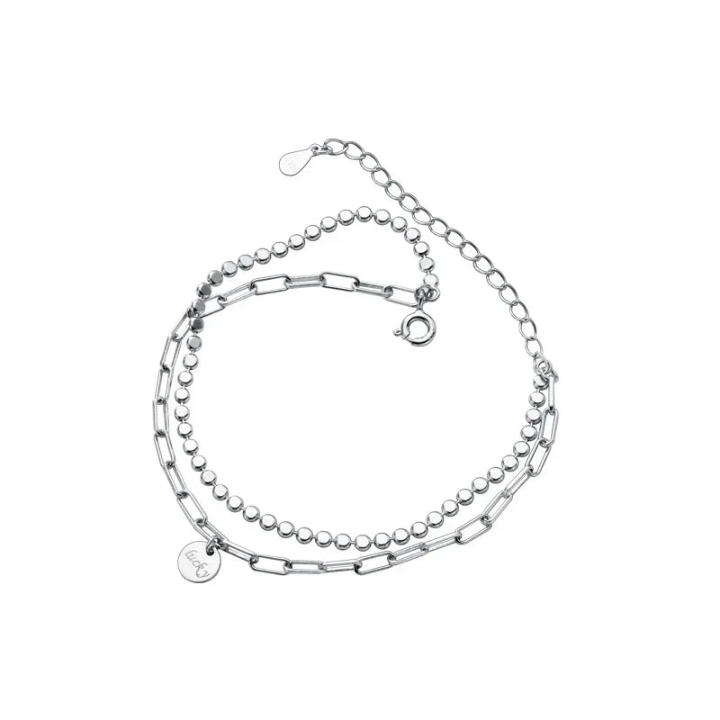 Fashion 925 Sterling Silver Geometry Bracelet Double Layer Chain Link for Women Girl Original Bracelets Luxury Jewelry