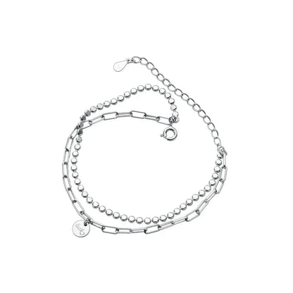 Fashion 925 Sterling Silver Geometry Bracelet Double Layer Chain Link for Women Girl Original Bracelets Luxury Jewelry