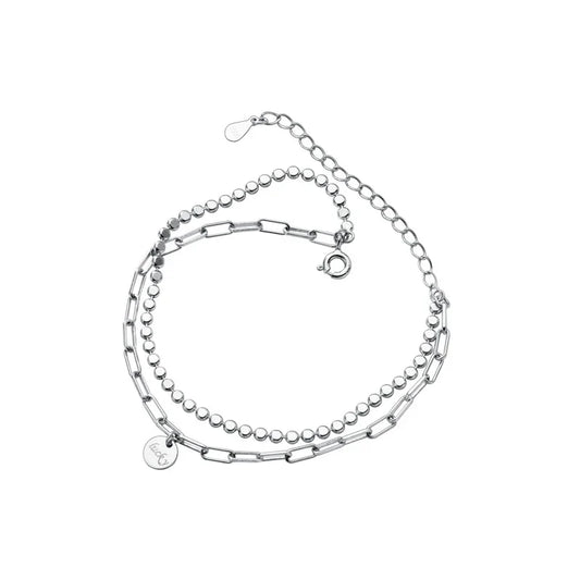 Bracelet double chaîne en argent sterling 925 géométrique pour femmes et filles, bijoux de luxe originaux