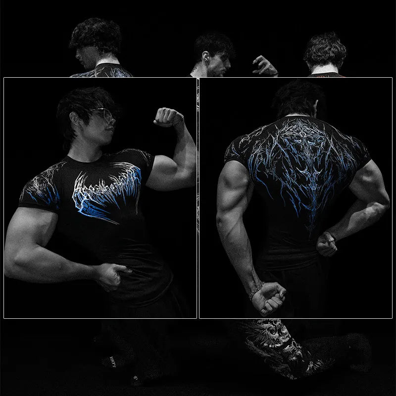Dark Dragon Slayer Men's 2026 Summer New Fitness Clothes Speed Drying Running Printed Compression Clothes Sports T-shirt