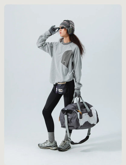 Mountain-Ready Crewneck: Engineered with Ribbed Neck, Reflective Logo, & Secure Chest Pocket for Outdoor Style Unisex