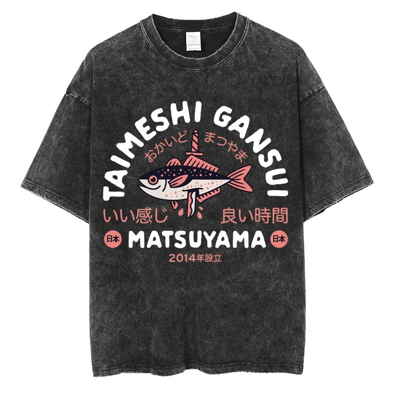 Japanese Tokyo Tokyo Culture Print Washed T Shirt Funny Fashion Vintage Men Women T-shirts Cotton Casual Loose Tees Streetwear