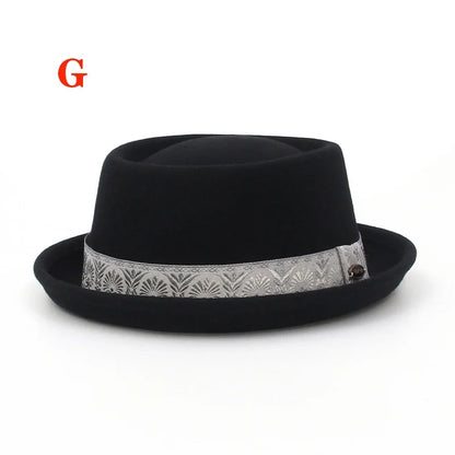 100% Wool Pork Pie Fedora Hat for Women Men Autumn Winter Felt Curved Brim Porkpie Hat