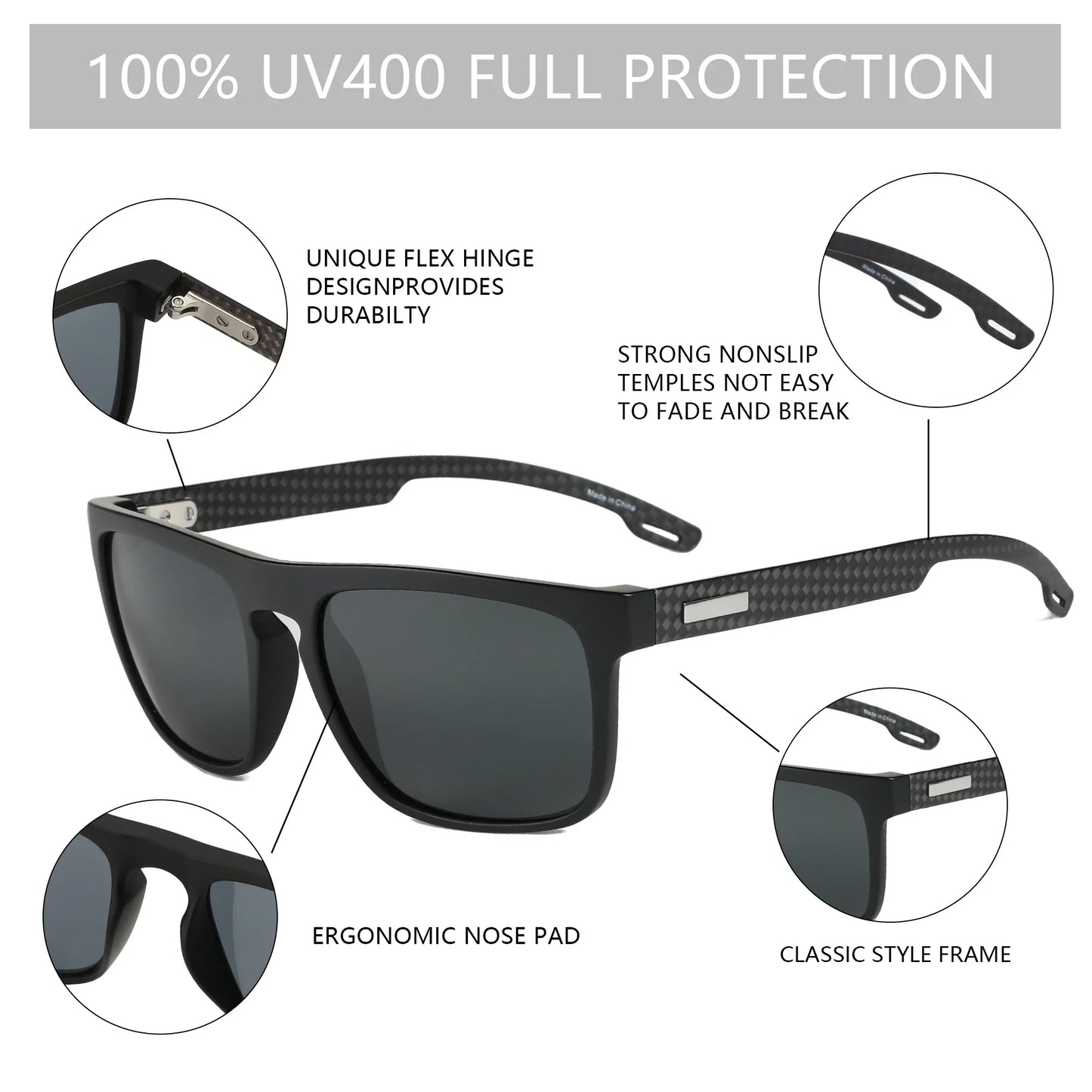 Retro Square Polarized Sunglasses Shade Men Lightweight TR90 Frame UV400 Protection Fashion Sun Glasses ZS3209