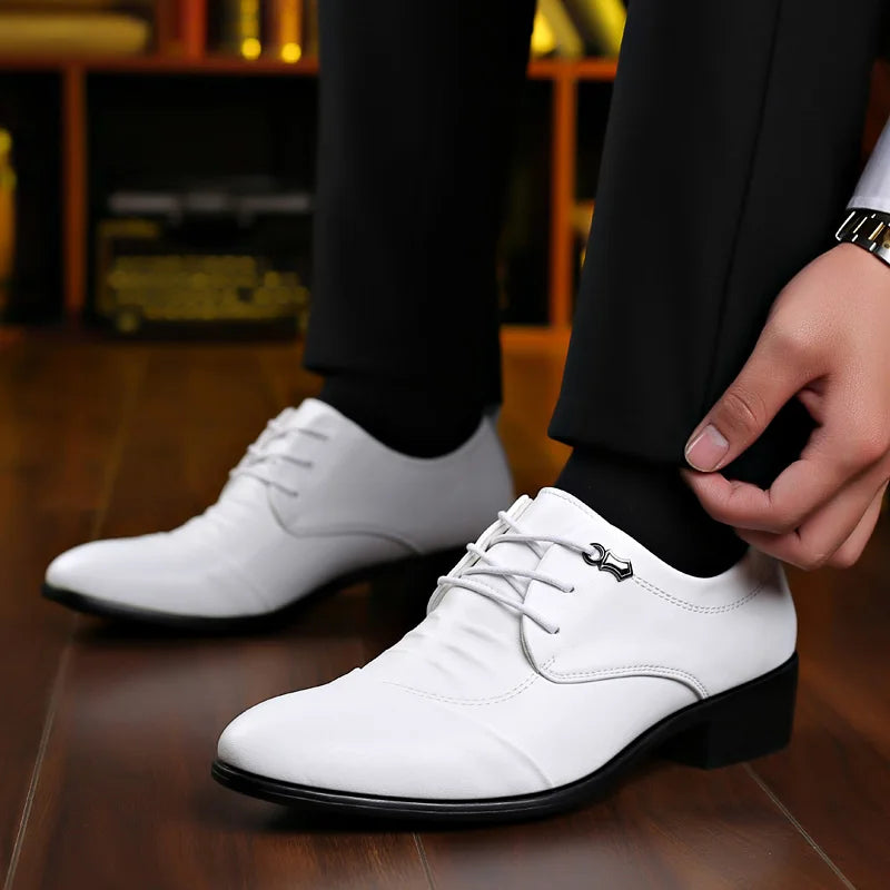 Business Men Oxford Leather Shoes Elevator Man Height Increase Insole 6CM White Black Thick Soled Formal Casual Shoes