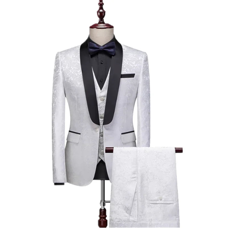 Red Men's Gentleman's Evening Tuxedo 3-Piece Suit, Suit and Vest plus Trousers, Purple, Blue, Silver Available, Asian Size M-6XL
