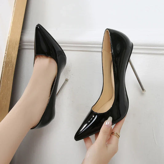European And American Fashion Single Shoes European Station Pointed Toe Metal Thin Heel Elegant Women's Shoes High Heels Simple