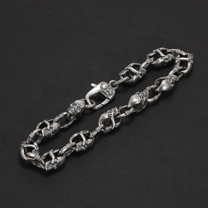 Real 925 Sterling Silver Skull Chain Bracelet for Men and Women Gothic Domineering Street Rock Jewelry Gift