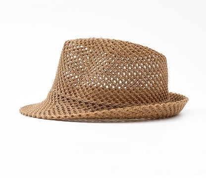 Mesh Hollow-Out Jazz Hat Summer Breathable Sun Protection Hat Straw Hat British Retro Casual Cool Hat