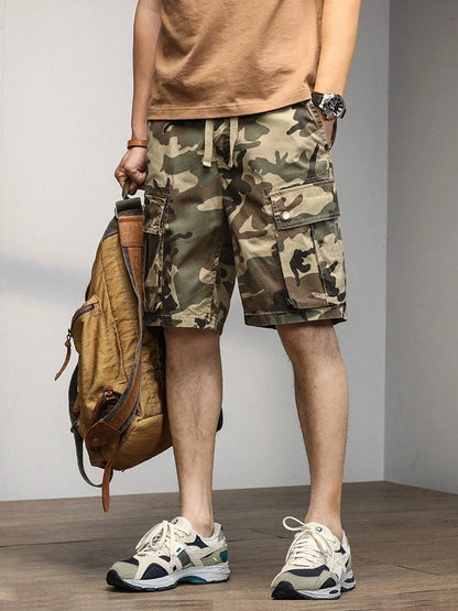 2024 Men's Shorts Camouflage Grey Summer Casual Elastic Waist Knee Length Camo Cargo Short Men Stretch Drawstring Cotton Bermuda